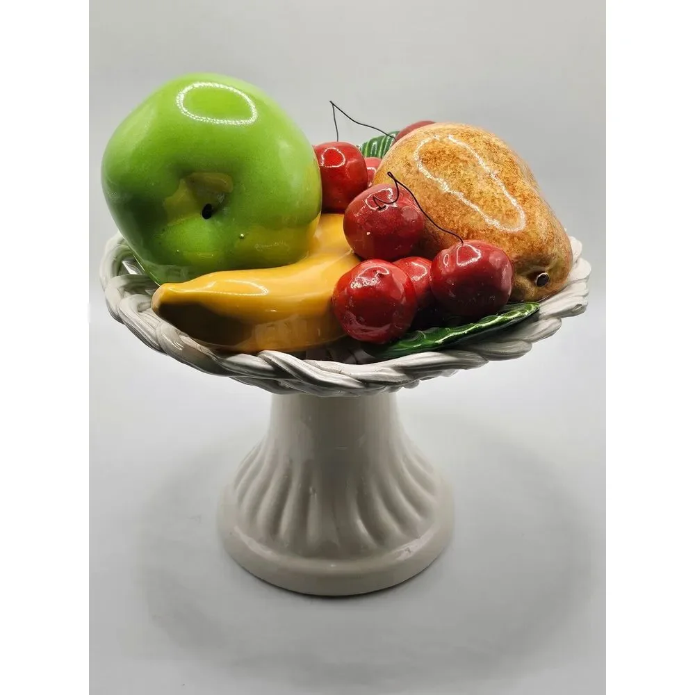 8" BASSANO Pottery Italian Capodimonte Ceramic Centerpiece Fruit Basket Pedestal - Picture 2 of 11
